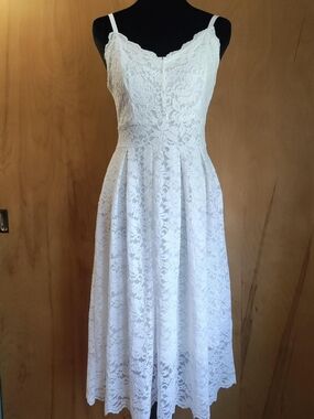 White Lace Midi Dress with Delicate Floral Overlay